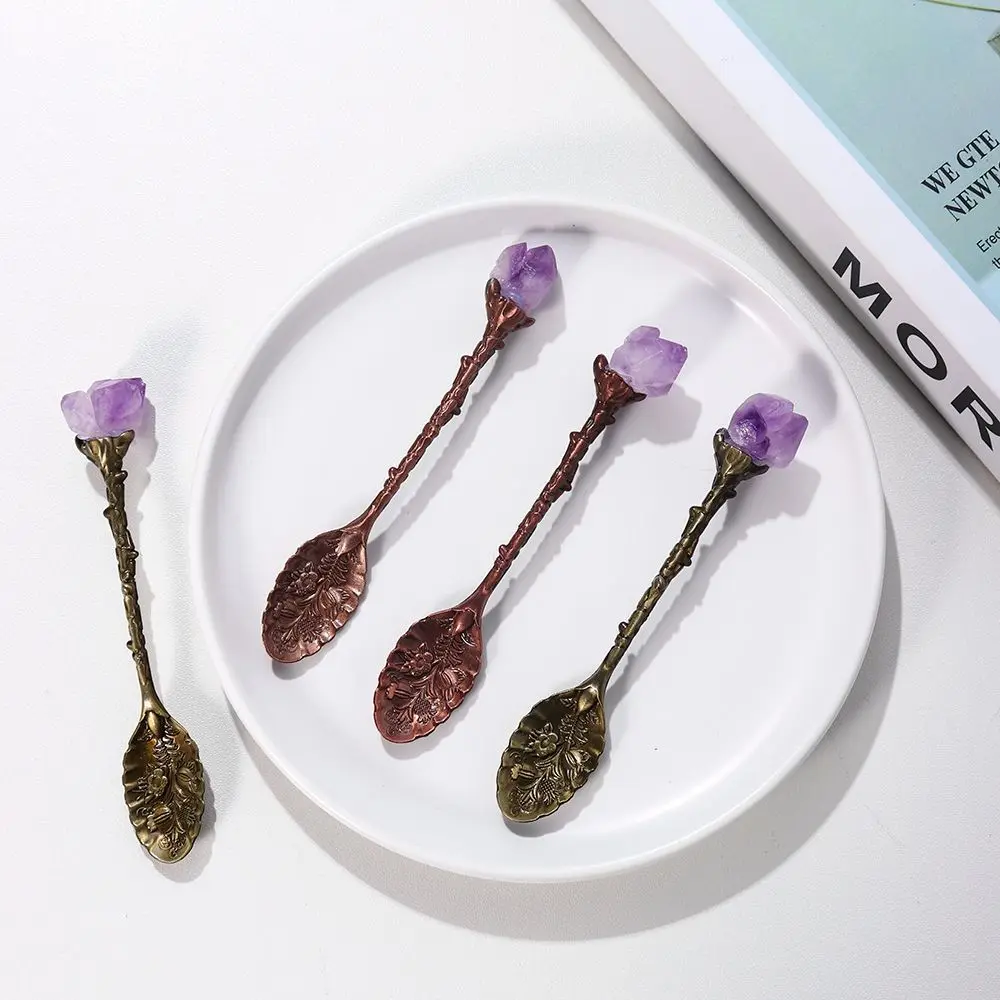 Home for Ice Cream Dessert Tool Natural Amethyst Stirring Scoop Tableware Tea Spoon Coffee Spoon Kitchen Supplies