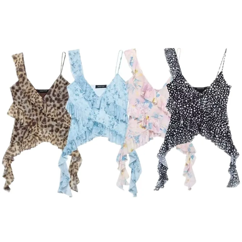 سترة نسائية صيفية 2025 بتصميم ذو طبقات مزخرفة ومطبوعة بشبكة حريرية وحزام علوي متعدد الاستخدامات وطول عادي مواد أخرى... #5