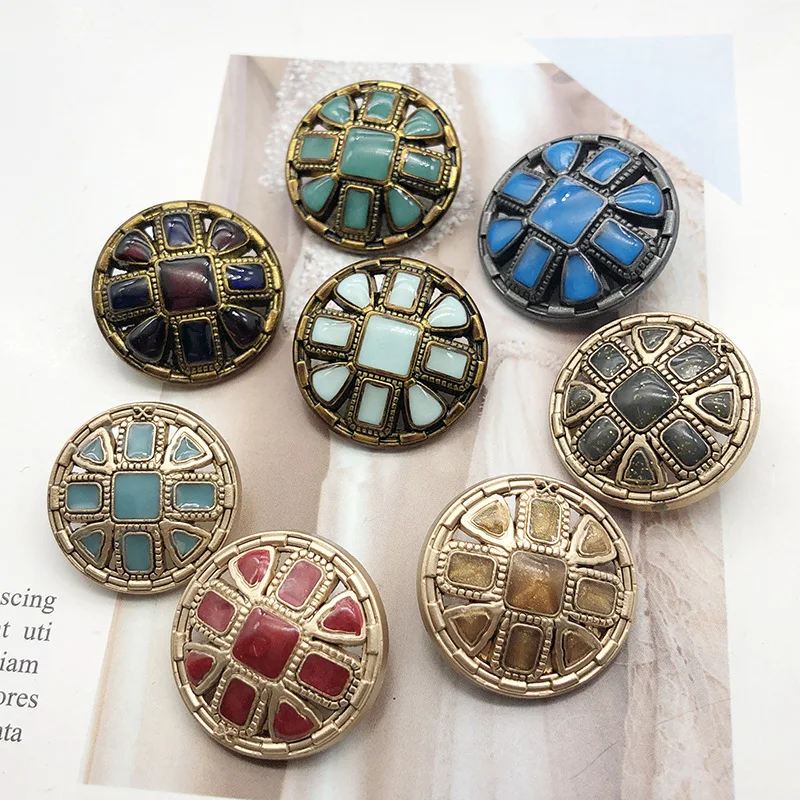 Vintage Buttons Decorative For Crafts Metal Diy Supply 18/23/25mm Round Sewing Accessories Retro Clothing Items 10pcs Wholesale