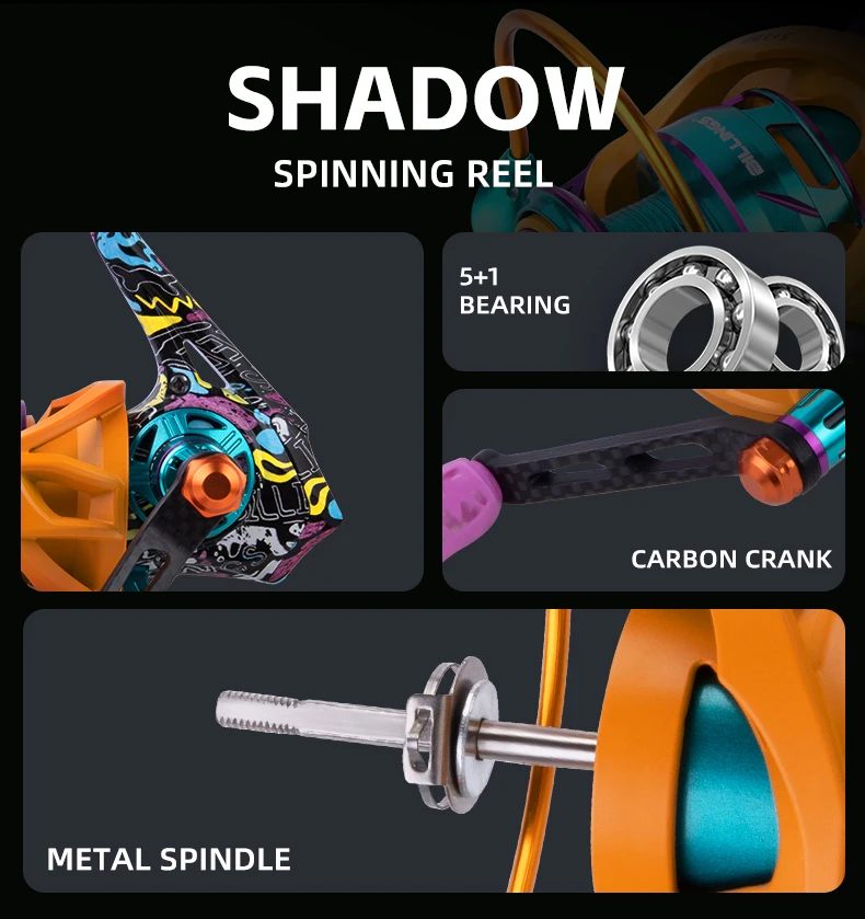 BILLINGS Spinnrolle, maximale Bremskraft 8 kg, Metallspindel, Carbon-Kurbel, Übersetzung 5,2:1, 5+1 Kugellager, für Süß- und Salzwasser – Detail 6
