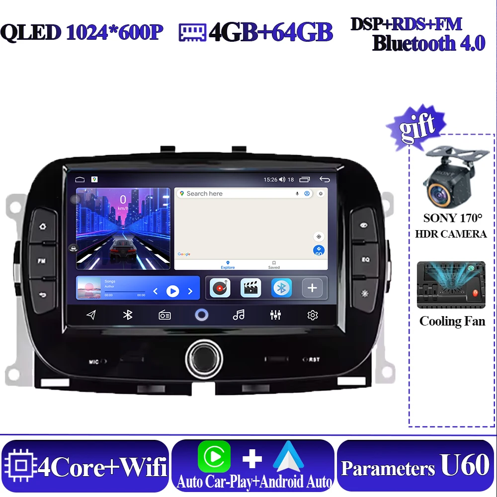Android 16 Draadloze Carplay Voor FIAT 500 2016 2017 2018 2019 Intelligent Systeem 8 core Auto Multimedia Speler 5G Touch display