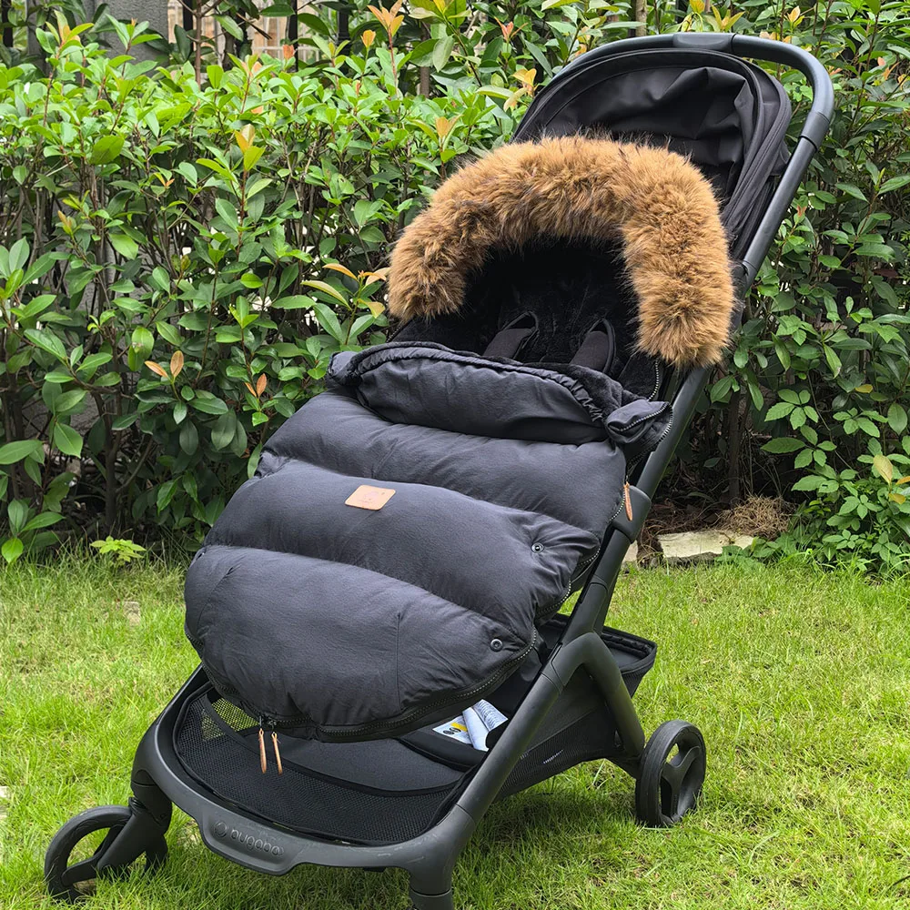 Baby Footmuff In Stroller Winter Warm Socks For 0-24 Months Removable Fur Collar Black Baby Stroller Accessory Photography Prop