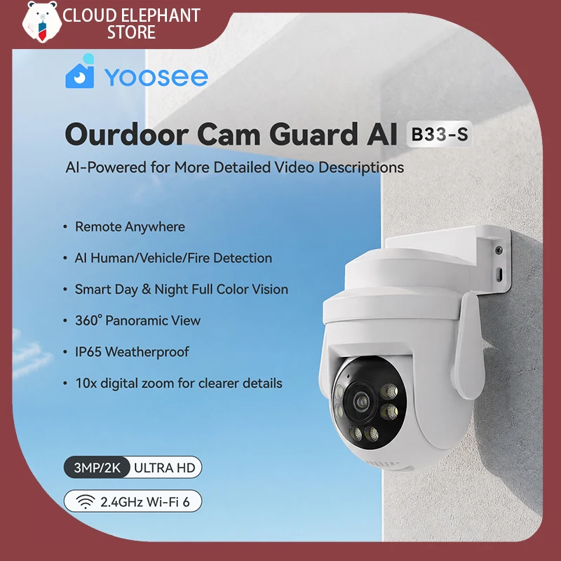 Hot Sales YOOSEE B33‑S Smart Security Outdoor Camera 360 Panoramic 2k Ultra Clear Pixels Humanoid Pet Detection Full-Color Night