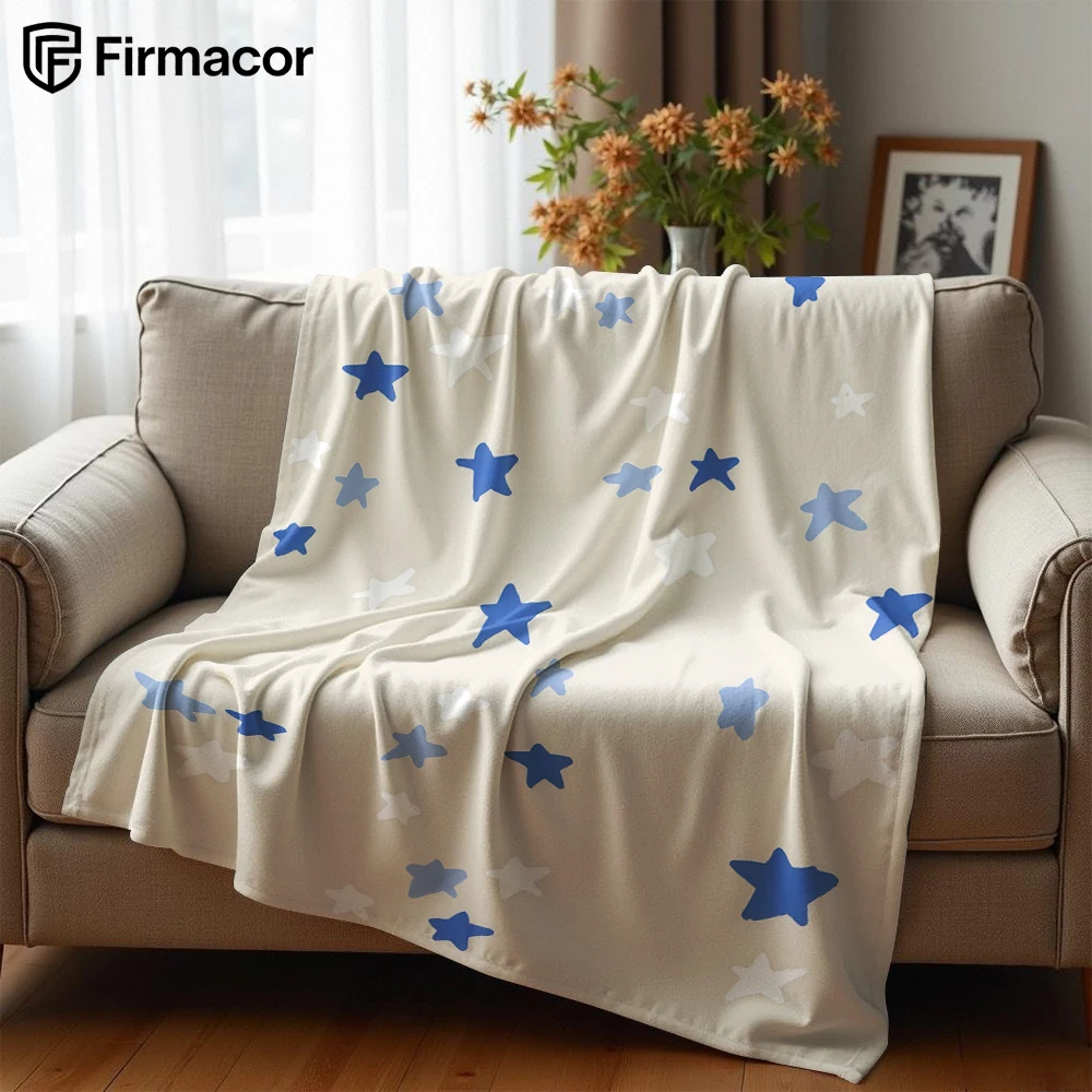 Blue White Stars Ultra Soft Sherpa Fleece Blanket Fluffy Warm Halloween Cozy Throw for Sofa Couch Bedroom Gift All season