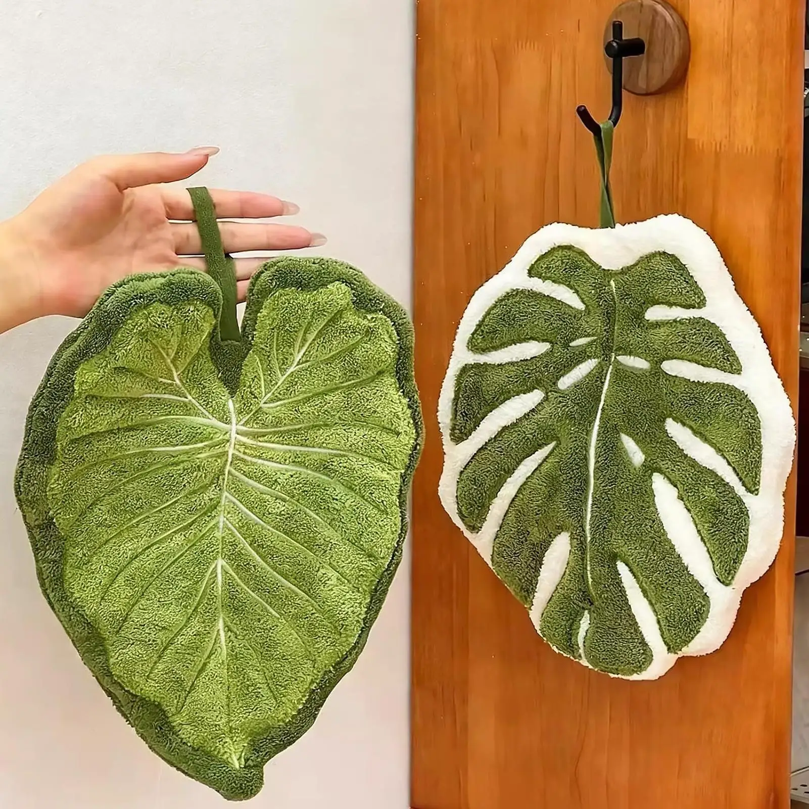 Leaves Hand Towels Absorbent Kitchen Handkerchief  Bathroom Hands Towel Wall Hanging Kitchen Towels Kitchen Accessories Decor