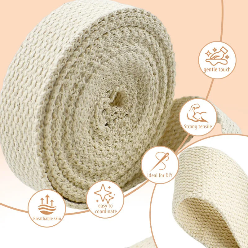 

5/10Meters 10-50mm Baige Cotton Webbing 1.5mm Thick Canvas Ribbon Band for Bags Strap Sewing Bais Lace Tape Fabric Accessories