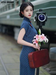 Women Flower Blossom Gardenia Cheongsam Summer Drag Long Chinese Georgette Ancient Law Qipao 2023 Summer New Daily Qipao