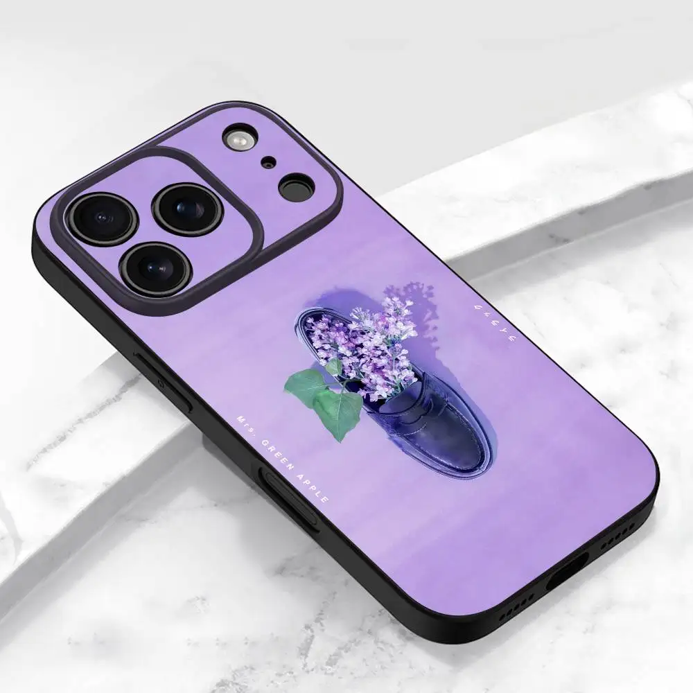 حافظة هاتف MGA M-Mrs GREEN APPLE Lilac لهاتف iPhone 17,16,15,14,13,12,11,Pro,Max,Plus,E,Air,غطاء أسود واقٍ صغير