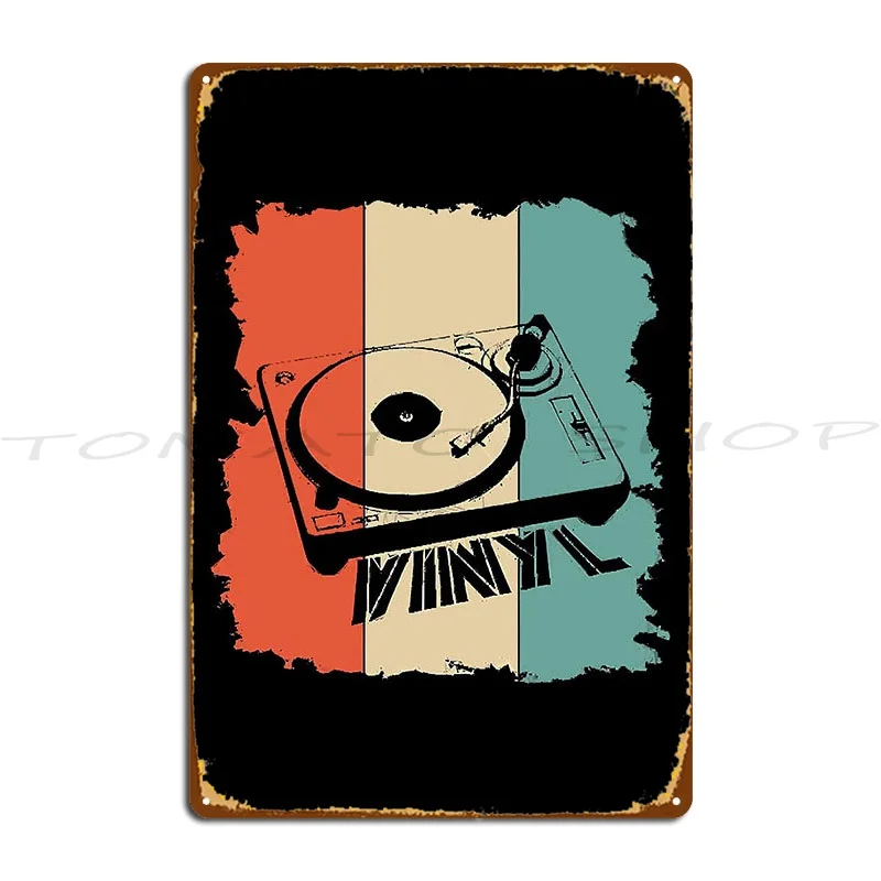 Vintage DJ Turntable With Floral Scrolls Ornament Play Vinyl Metal Plaque Club Bar Living Room Printing Iron   Tin Sign Poster