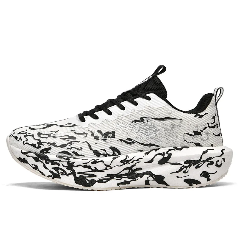 Hardloopschoenen met veters en popcornzool voor schokabsorptie, unisex sportschoenen geschikt voor joggen en gymtrainingen