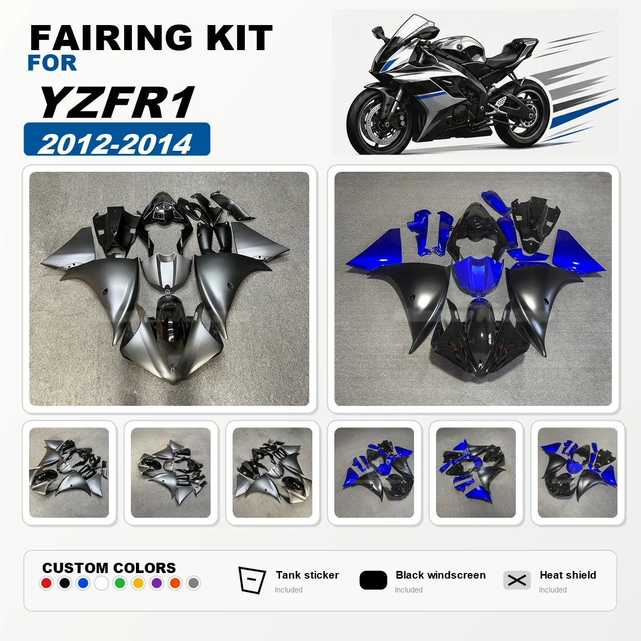 Hot Style Fairing Kit 2012 2013 2014 YZFR1 Motorcycle Injection Fairings for YAMAHA 12 13 14 YZF R1