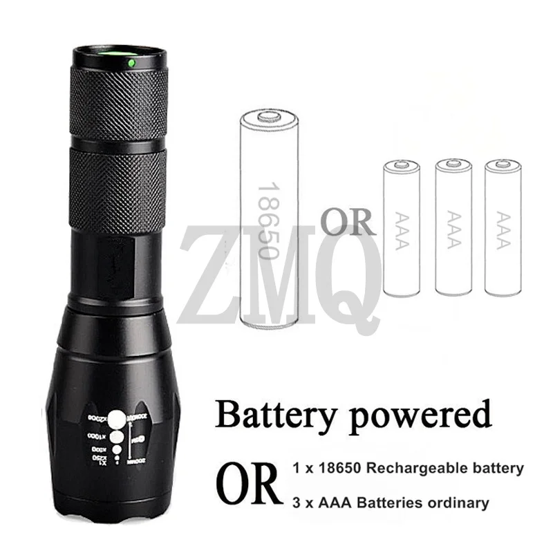 Zoom LED Flashlight Powerful Rechargeable Flashlight Bright Camping Torch 3 Lighting Modes Portable Outdoor Bicycle Light