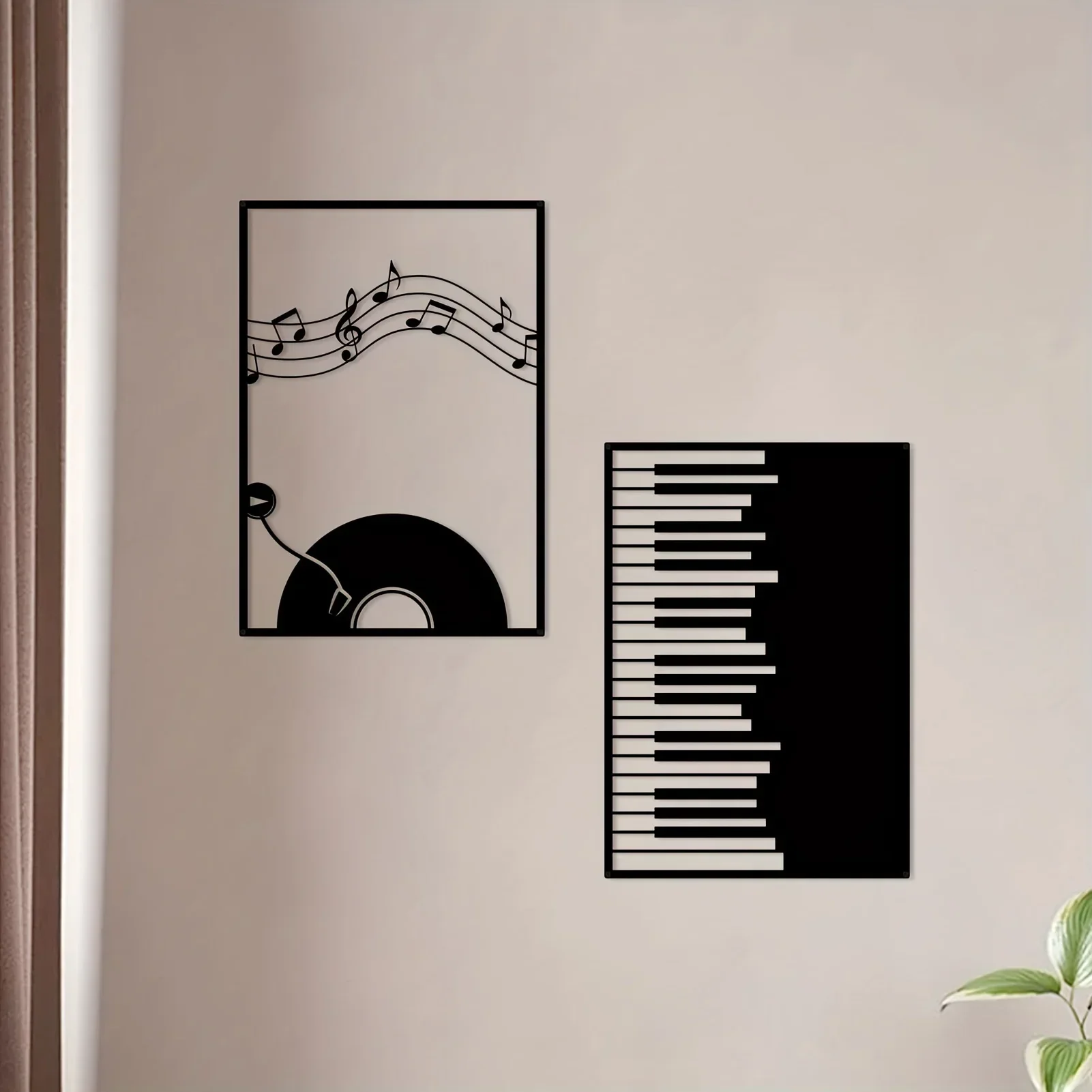 

HELLOYOUNG 2 Pieces Metal Music Wall hanging Art Decor Black Line Drawing Decoration Modern Home Wall Sculpture Office LivingRoo