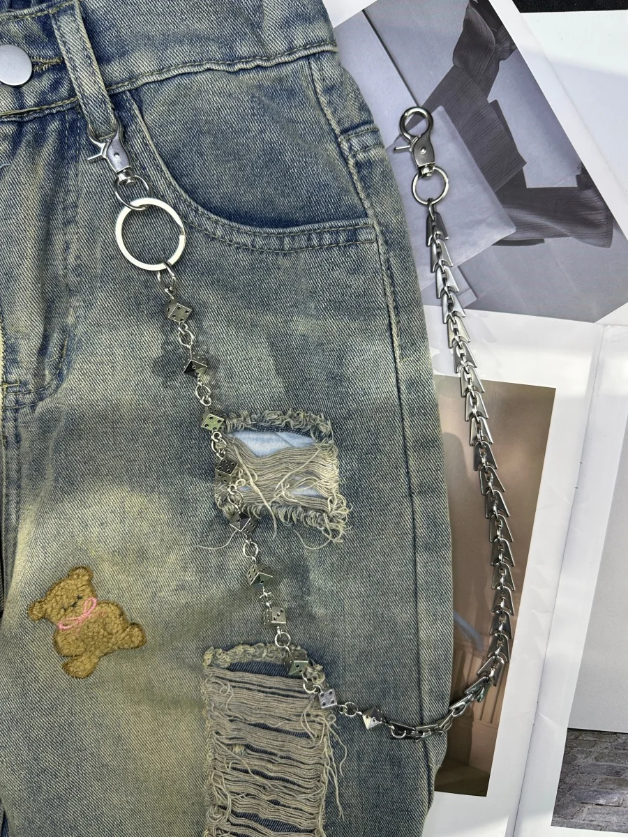 2026 New Model Single Layer Dice Fishbone Chain Pants Fashionable Men And Women Accessories Y2K Style Hip-Hop Biker Pants Chain