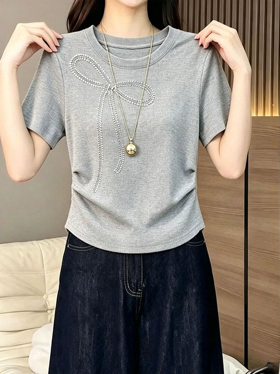 

Fashionable Summer Short Sleeve T-Shirt Women's Overhead Folded Design Commute 2026 Trending Clothing Straight Cut ...