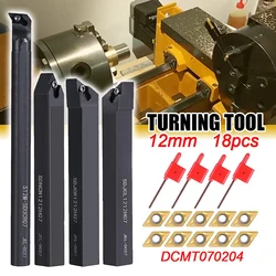 10pcs DCMT070204 Carbide Inserts Blades+ 4pcs 12mm Lathe Boring Bar Turning Tool Holder for Lathe Turning Tool Machine Tool Sets