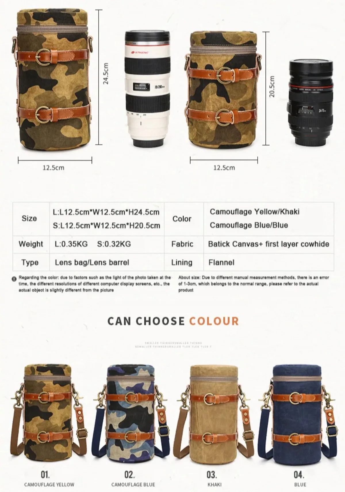 Waterproof Canvas Camo Camera Lens Bag Case Pouch Protect Cover Insert Fit Canon Nikon 18-135mm 24-105mm 70-200mm