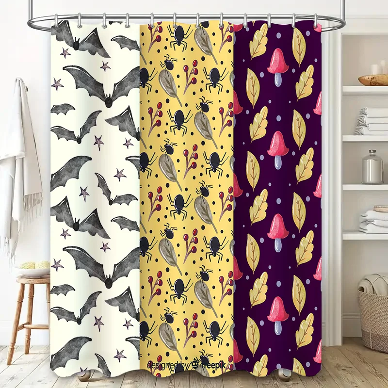 Hauntingly Beautiful Shower Curtain Set with Gothic Patterns Bat Spider Mushroom Leaf Design for Bathroom Decor