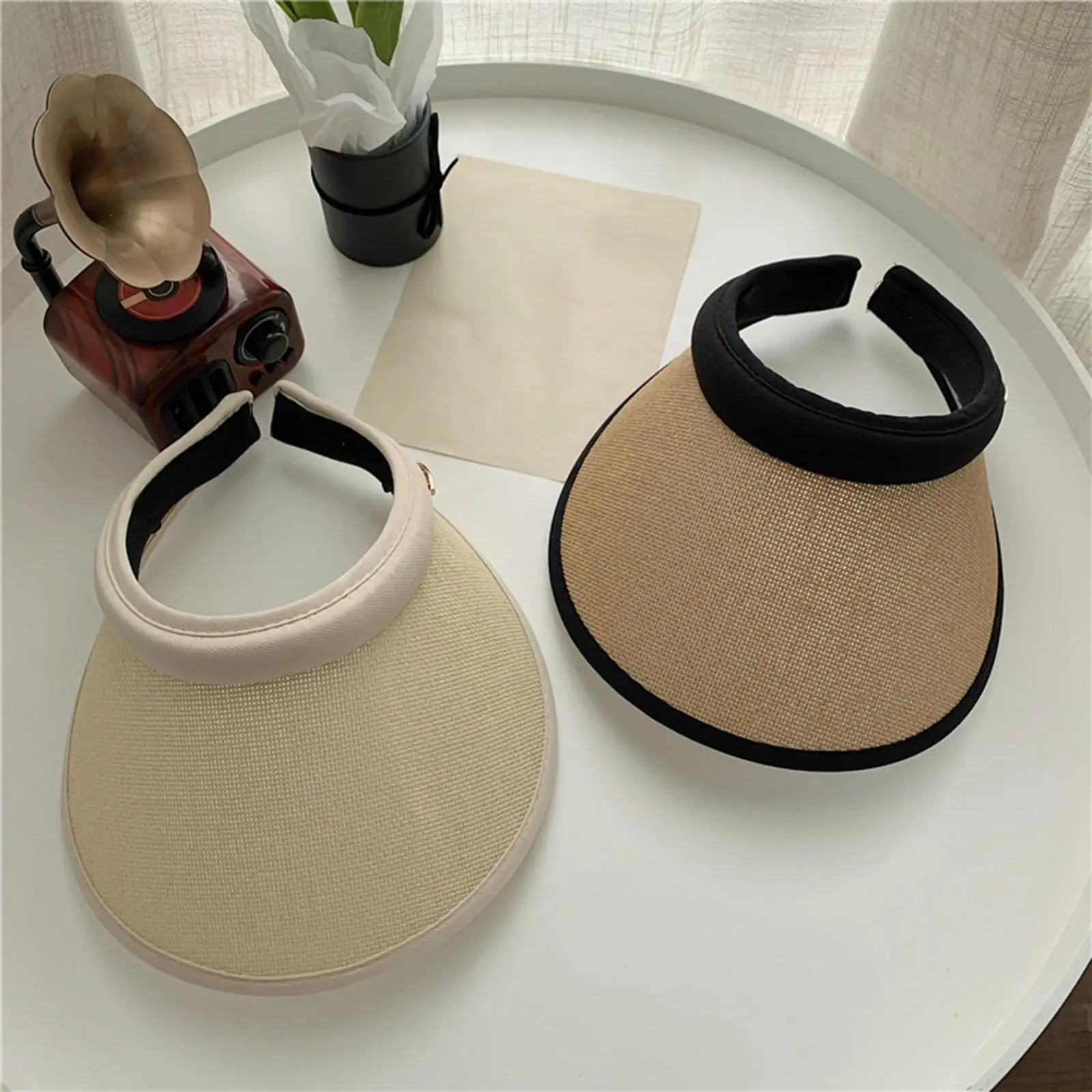 Women Casual Straw Sun Hat Wide Brim Roll Up Ponytail Visor for Travel Beach Boating Camping Hiking Vacation