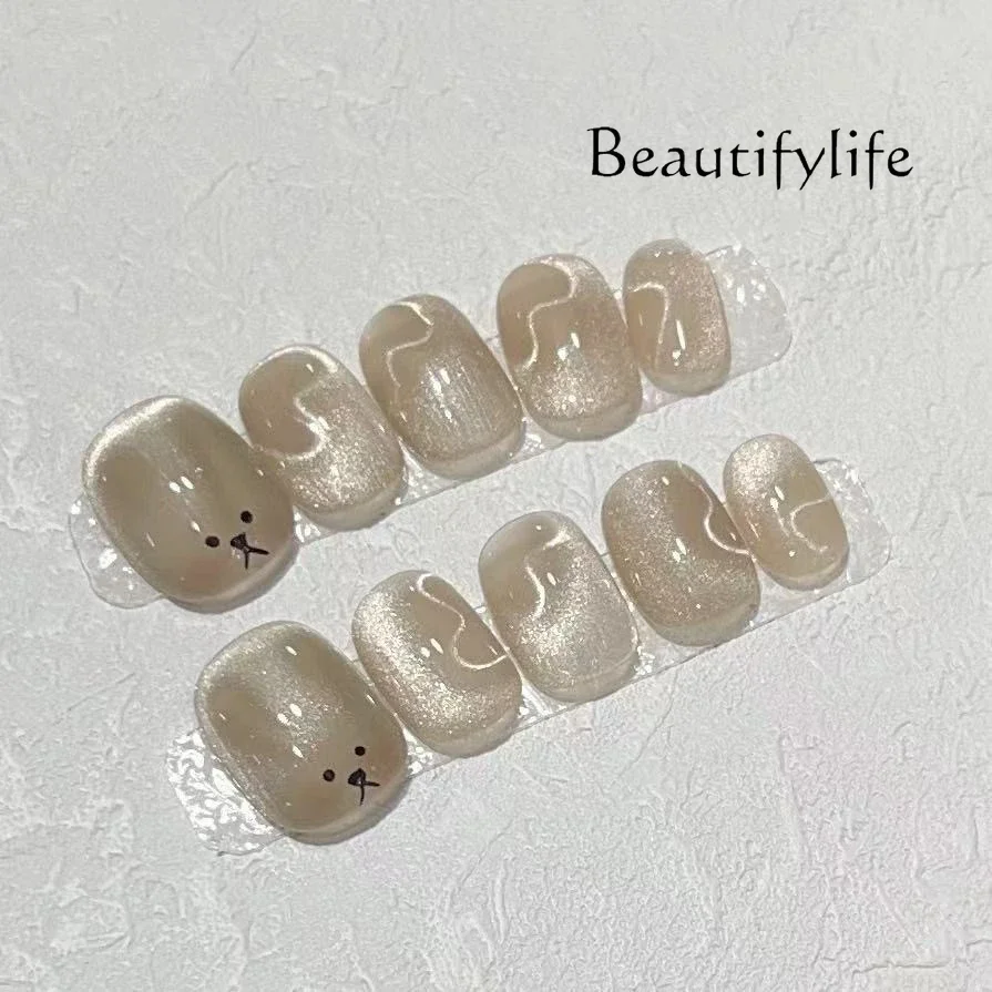 Hand-worn nail short daily high-end cat eye finished nail art