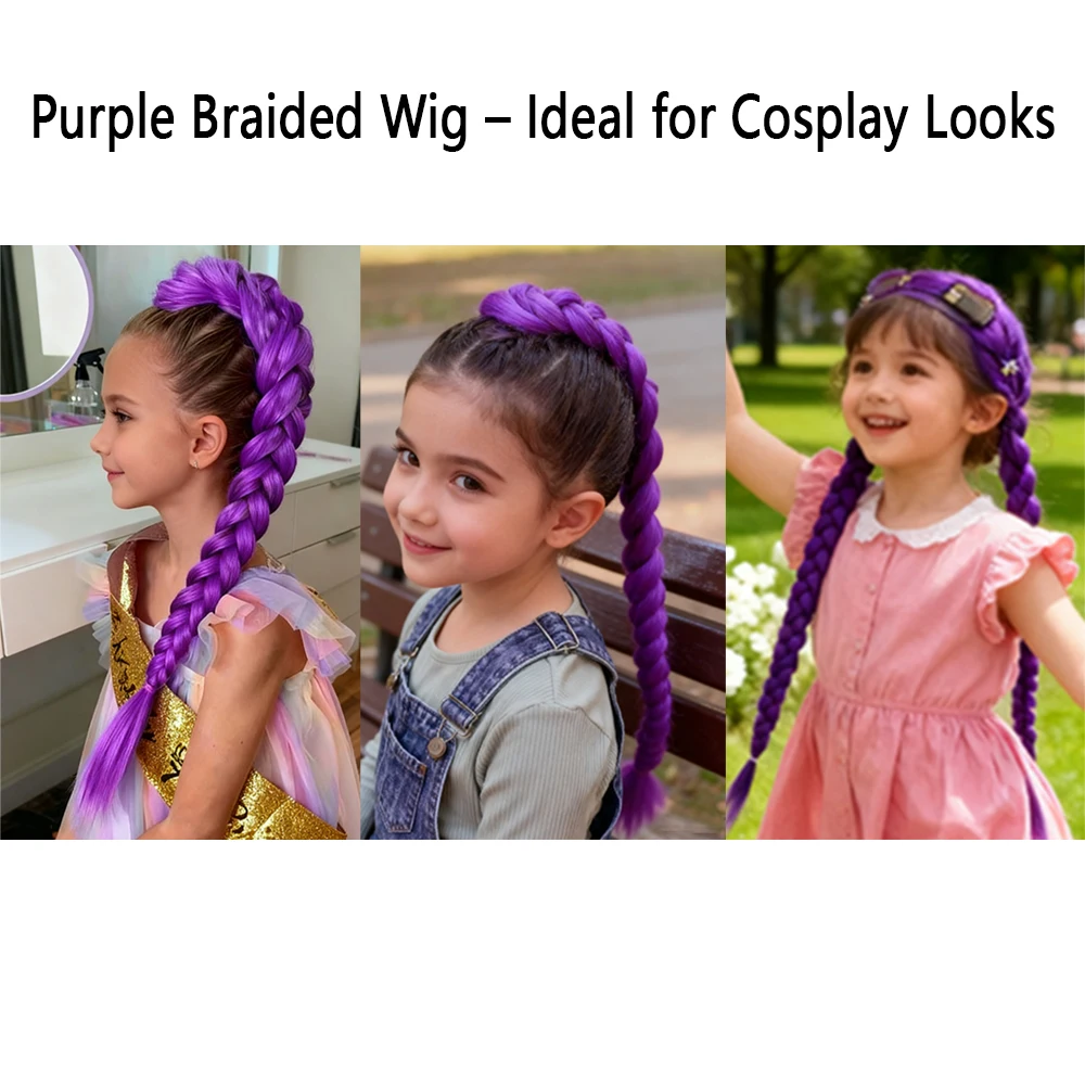 Demon Hunter Rumi Purple Wig Braid 26inch High Temperature Silk Role Playing Wig Stage Party Role Playing Prop Children Dress Up