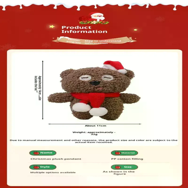Mini ours de noël en peluche, cadeau pour sac à vêtements, porte-clés, pendentifs, décoration de cuisson, ornements de noël, cadeau de noël pour enfant