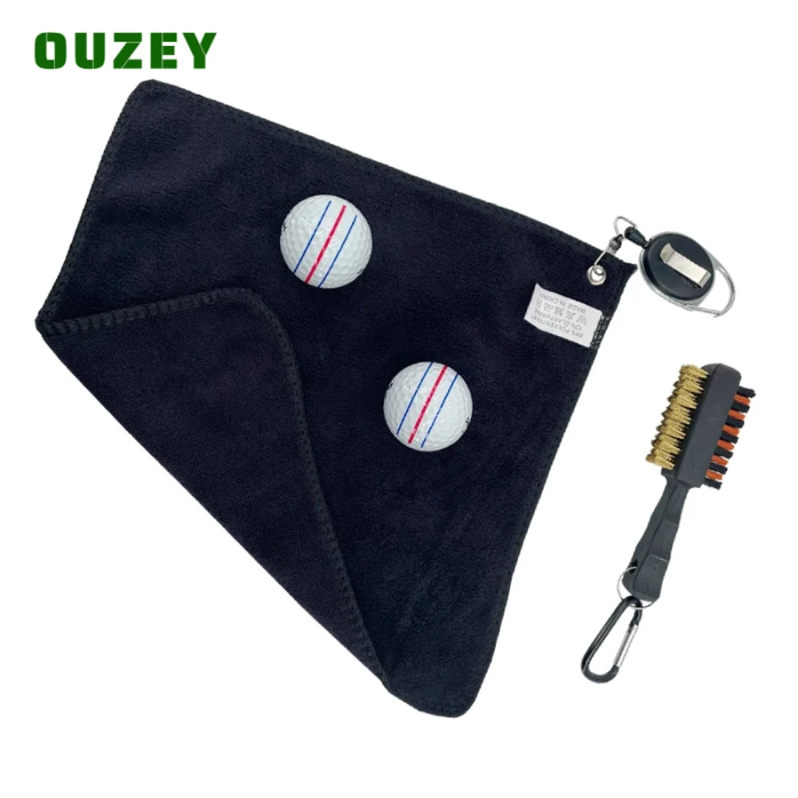 Golf Towel 26*26cm With Carabiner Hook Microfiber Double-Sided Velvet 10.24*10.24 Inch Black Cotton Cleaning Towel Sports Cleans