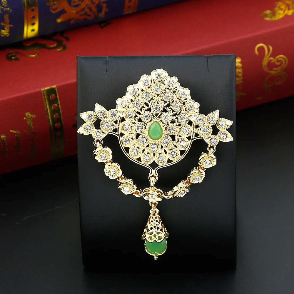 Sun spicems Gold Farbe Chic Frauen Brosche Marokko Schmuck Blumen kette Arabisch Kaftan Brosche Hijab Pins Voll kristall Braut Bijoux