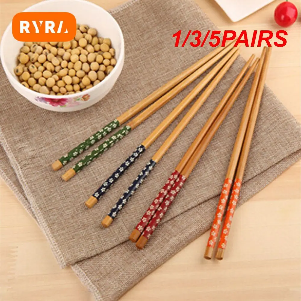 1/3/5PAIRS Natural Bamboo Chopsticks Safety And Health Reusable Printed Adults Tableware Classic Wooden Chopsticks