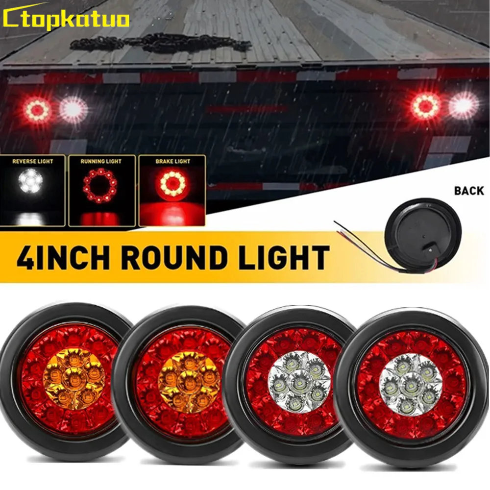 2PCS LED Round Lights Truck Trailer Tail Light LED Side Marker Signal Brake Turn Light Red White Yellow Signal Lamp for Caravan