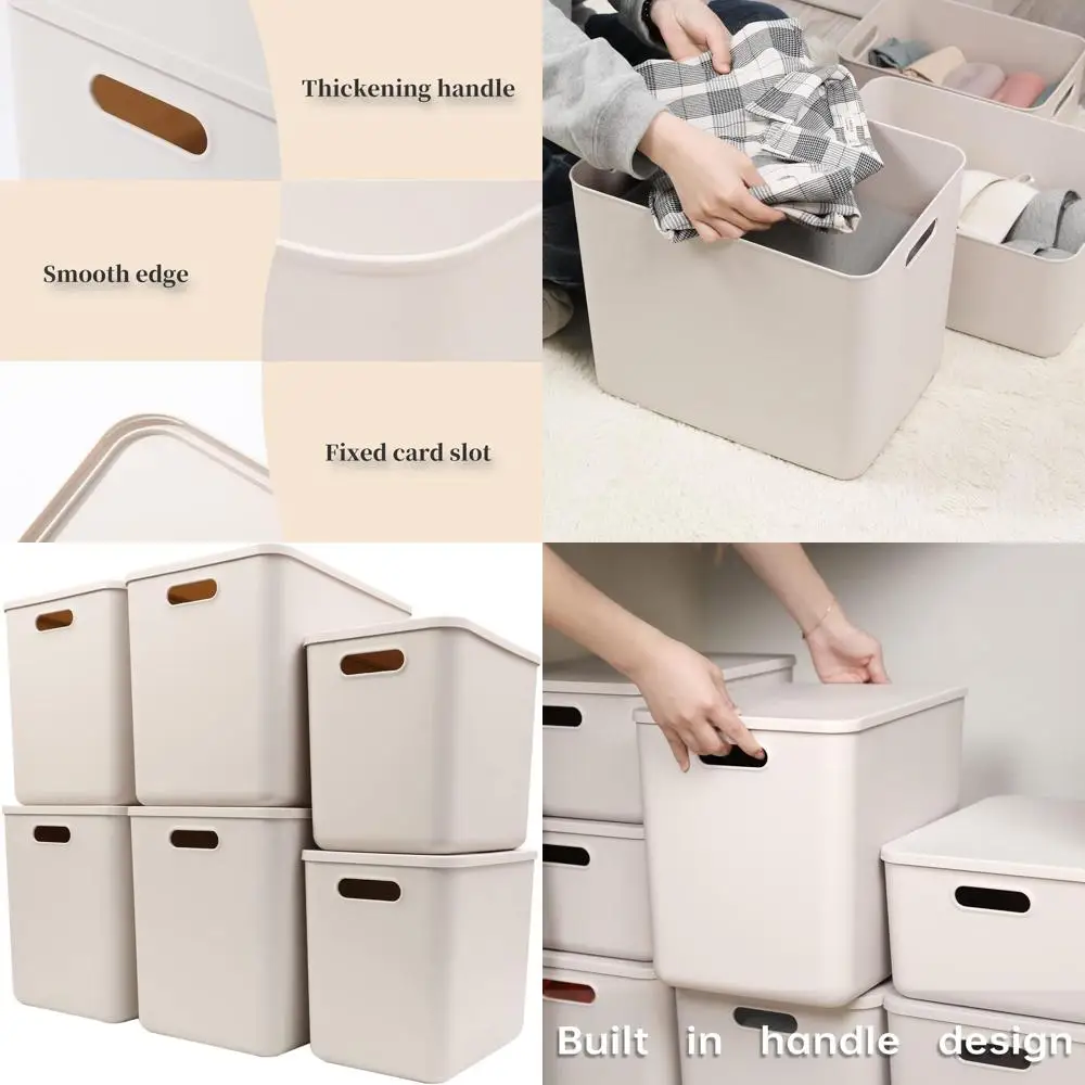 

Lidded XL & L Grey Storage Baskets for Home, Office, and Classroom Organization