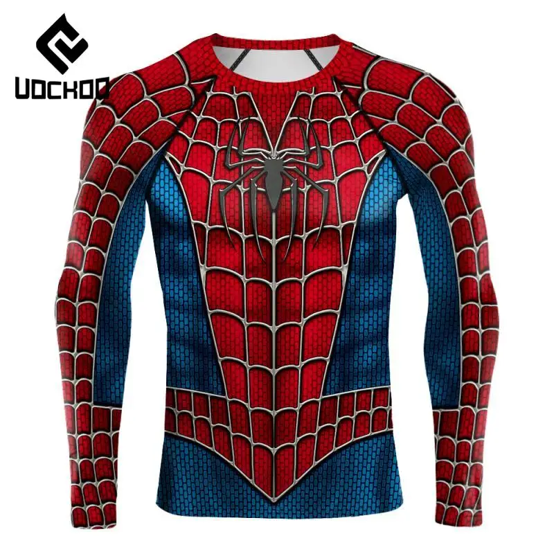 Spider Cosplay Costume for Men Superheroes T-Shirts Red Blue Long Sleeve Compression Shirt Workout Tops Male Fashion Clothes