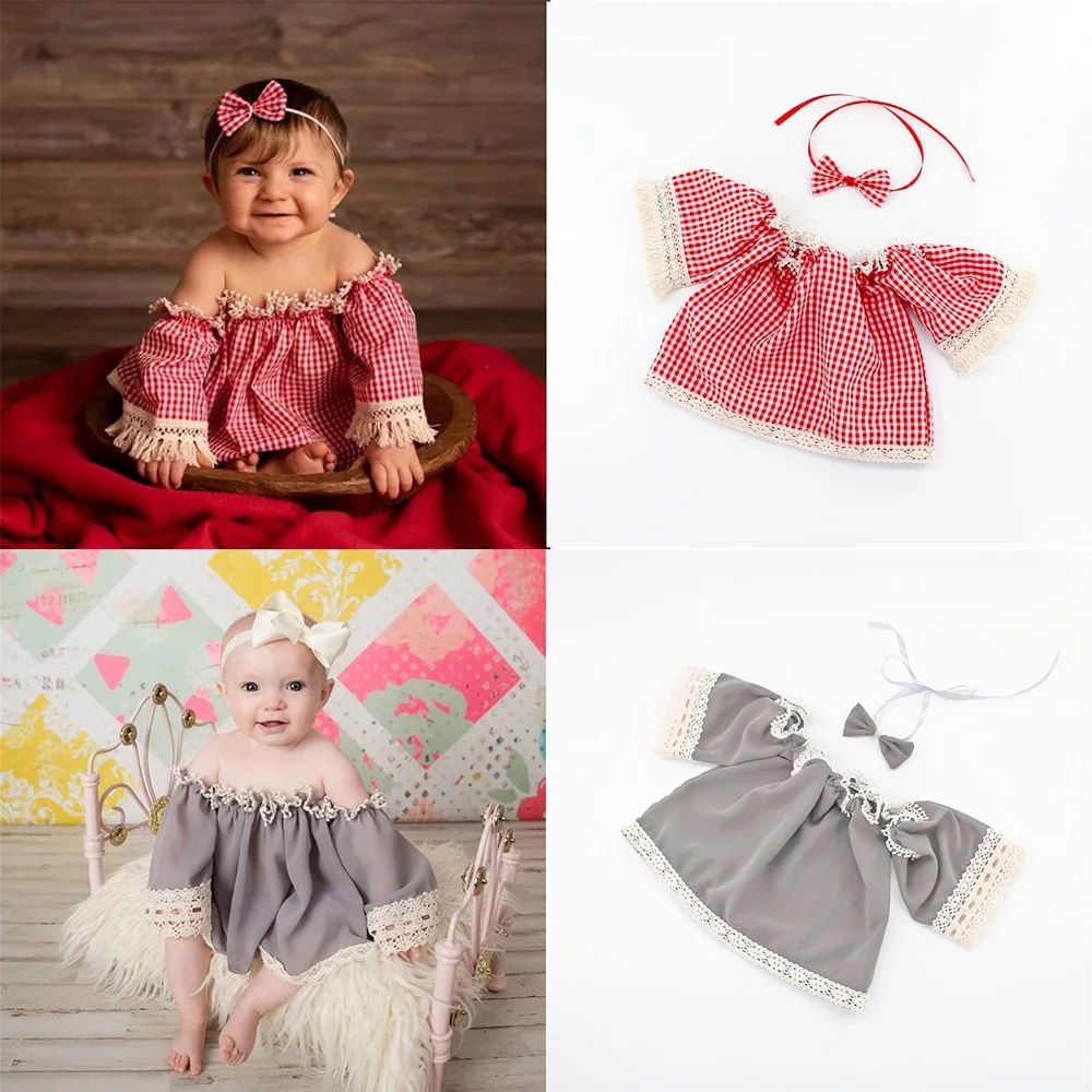 Baby Girl Clothes Newborn Photography Prop Dress Strapless Shoulder Flower Lace Skirt Outfit Infant Photo Shoot Suit Accessories