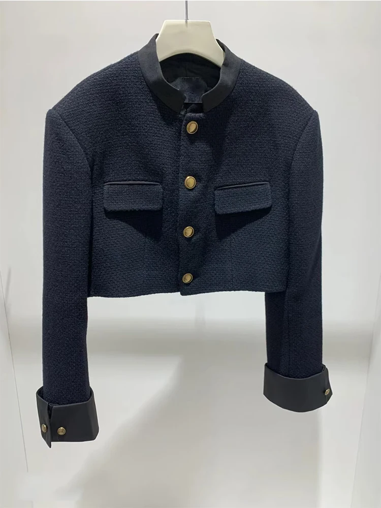 

Retro Black Stand Collar Long Sleeve Women's Jacket 2024 Autumn New Style High Fashion Simple Versatile Top Quality Polyester...