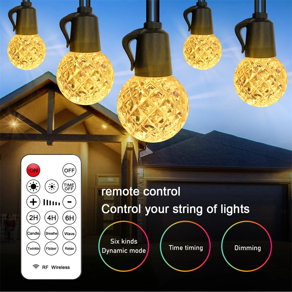 

15M 20LEDs Christmas G40 Ball Lights String Outdoor Patio Crystal Ball Lights for New Year Thanksgiving Valentine's Day Decor
