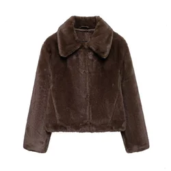 2024 RARF loose faux fur effect lapel long sleeved jacket for autumn and winter women's new collection