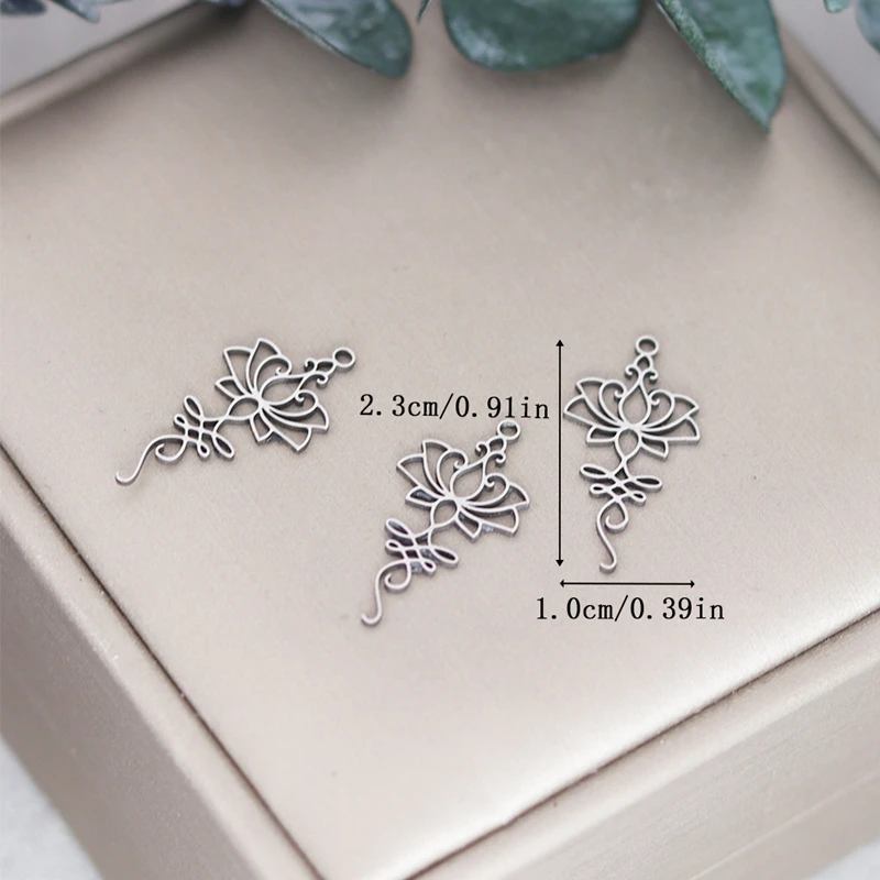 3pcs Stainless Steel Two Color Hollow Lotus Charms Plant Pendants For Jewelry Making DIY Handmade Craft