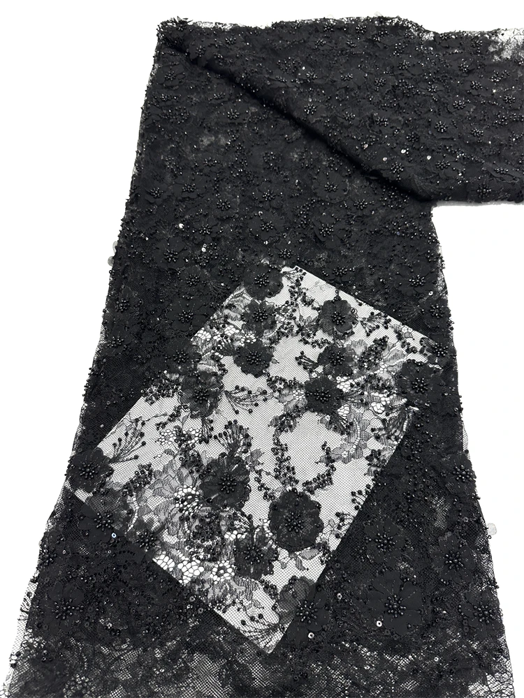 ナイジェリア 2025 新しい美容スカイブルーチュールレース生地パールビーズ高品質アフリカスパンコールフレンチウェディングドレス用