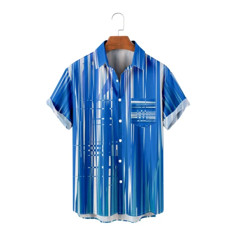 

Men's Painted Stripes Print Shirt Hawaiian Daily Chest Pocket Shirt Casual Short Sleeve Smart Business Shirt For Men