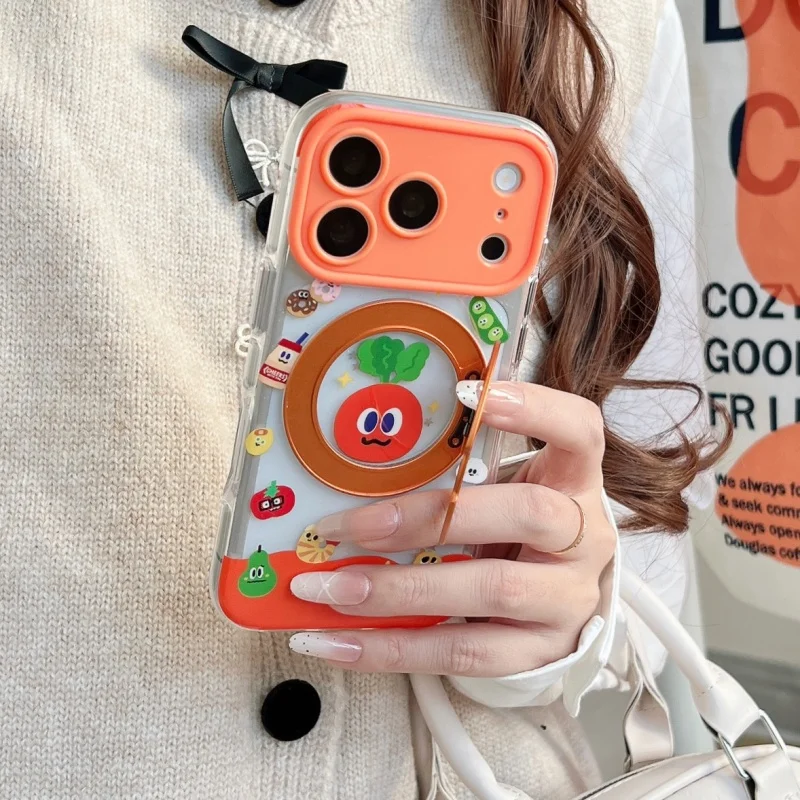 

Fashion Cute Carrots Fruits Magnetic Stand Phone Case For iPhone 17 Pro 16 15 14 Pro Max Cover Shockproof Hard Protective Cases