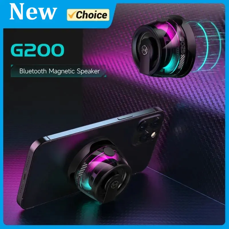 Portable Bluetooth 5.3 Speaker G200 RGB Lighting Magnetic Speaker BT5.3 Mini Sound Box 7 Hours Playback Phone Holder