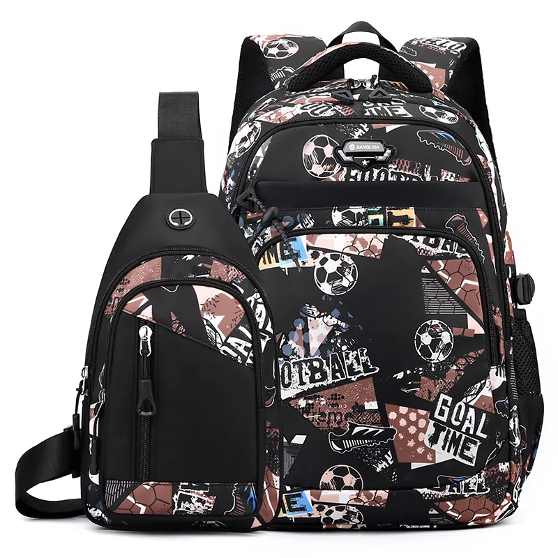 2pcs Football Printing Cool Backpacks With Chest Bag Capacity Rucksack Girl Boys Simple Shoulder Bags High School Schoolbags