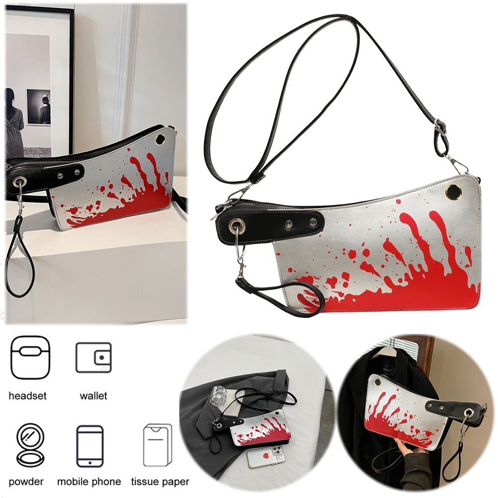 حقيبة يد قوطية من الجلد الصناعي للنساء ، محافظ صغيرة ، حقيبة كروس بودي للرعب ، حقيبة دموية ، مخيفة ، على شكل سكين ، مخلب هالووين