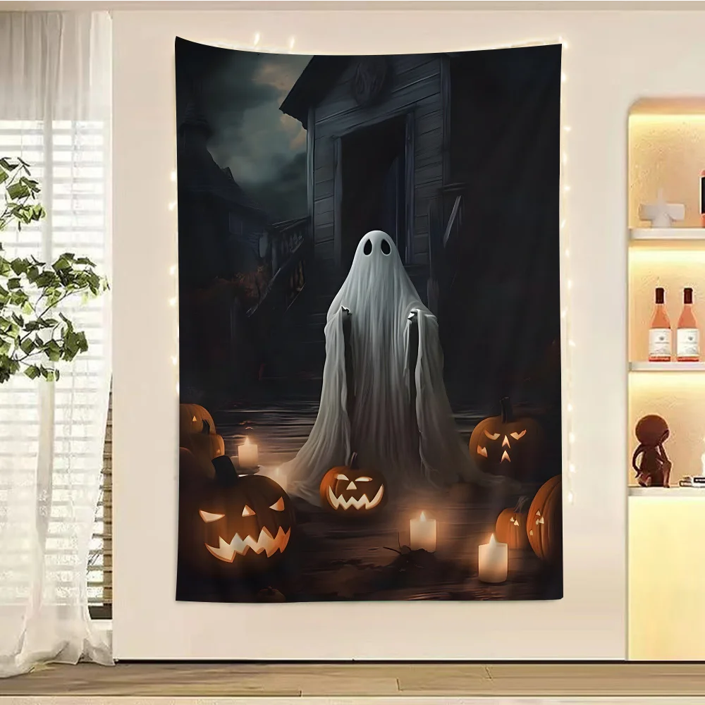 VIKAMA Halloween Glow-in-the-Dark Tapestry Spooky Show Haunted House Pumpkin Living Room Tapestry Escape Theme Party Decoration