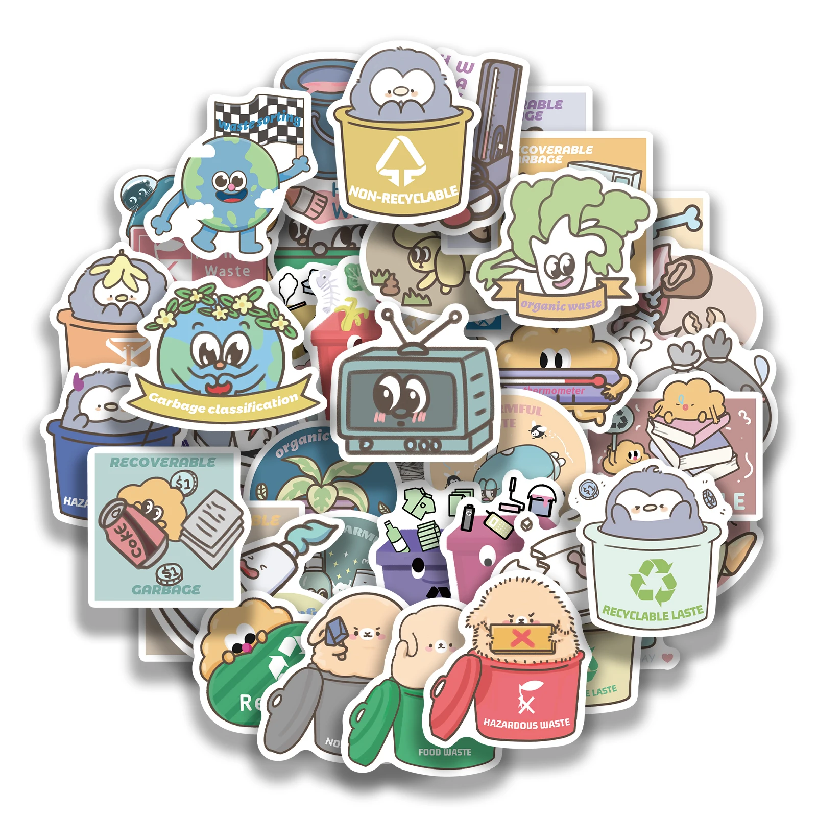 

54Pcs Office Trashcan Sign Sorting Label Stickers Recycling Garbage Classification Stickers Logo Pvc Garbage Sorting Decals