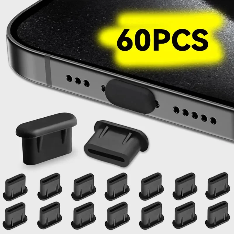 60-1PCS Type-C Dust Plugs Charging Port Protector Silicone Soft Anti-dust Cover Cap for Huawei Samsung Xiaomi Oppo Mobile Phone