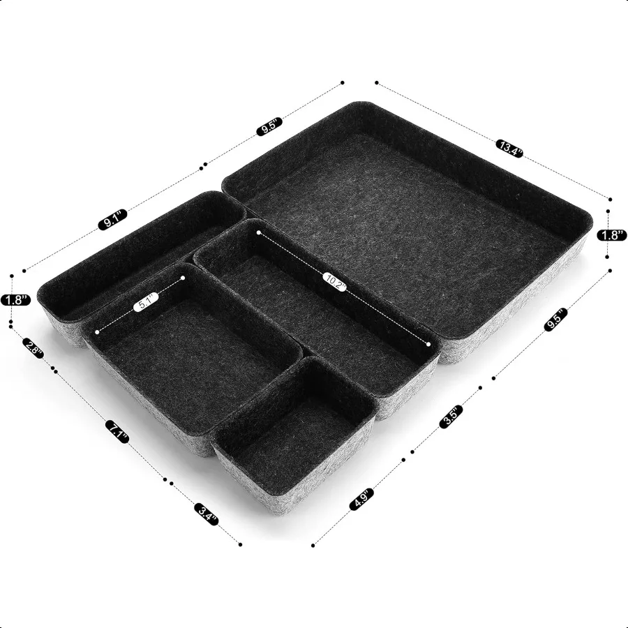 Welaxy, 5 шт., фетровый органайзер для ящиков стола, бумажные лотки для писем, сортировщик файлов, настольные контейнеры для хранения папок для документов, элегантный минимальный