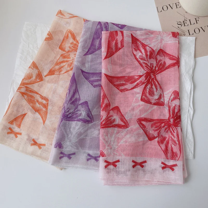 

New Bowknot Cotton Linen Small Square Scarf Women58cmSoft and breathable small scarf, popular headscarf, sweet Japanese styl