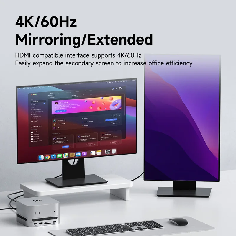 Hagibis USB C Hub مع محطة إرساء M.2 SSD من النوع C لجهاز Mac mini M4/M4 Pro 4K 60 هرتز USB 3.2 Gen2 SD/TF 4.0 Dock Stand