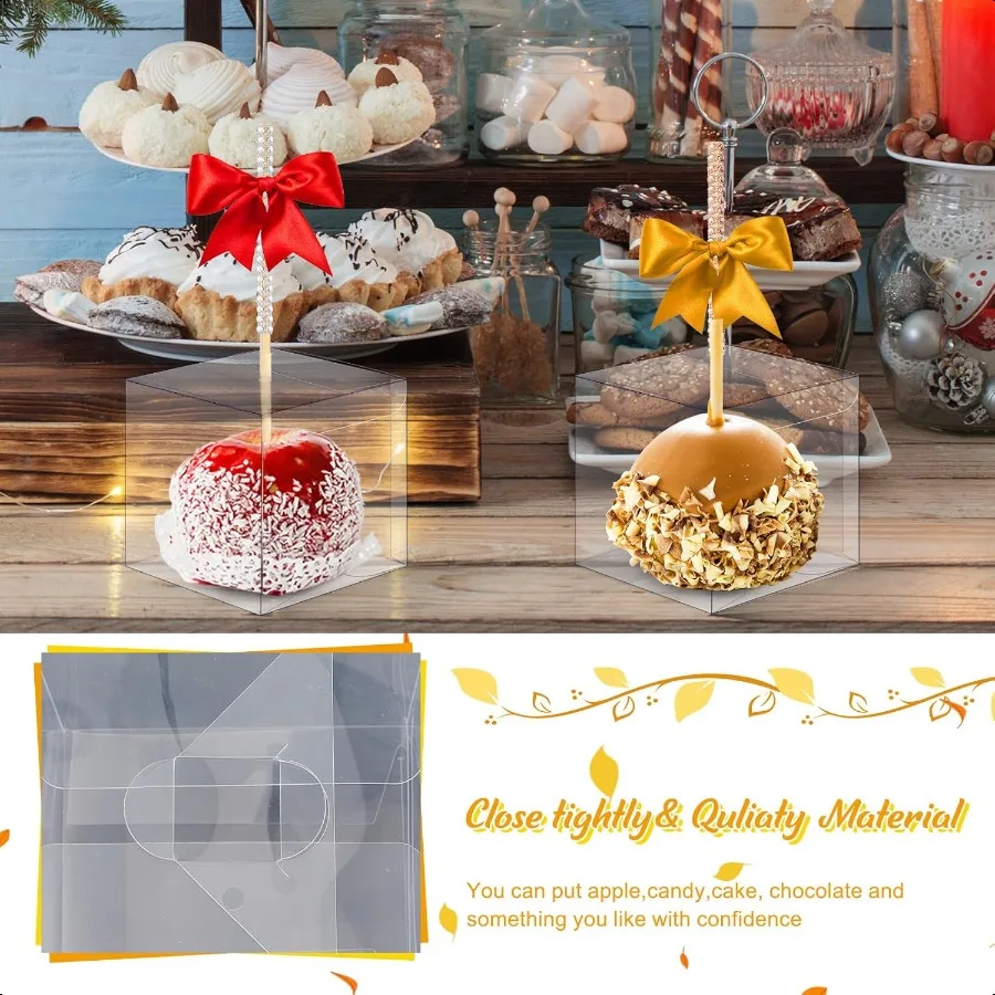 100 Stück Süßigkeiten-Apfel-Boxen mit Loch, 10,2 x 10,2 x 10,2 cm, Karamell-Apfel-Behälter, Leckerli-Geschenkboxen für Hochzeit, Ernte, Party, Weihnachten